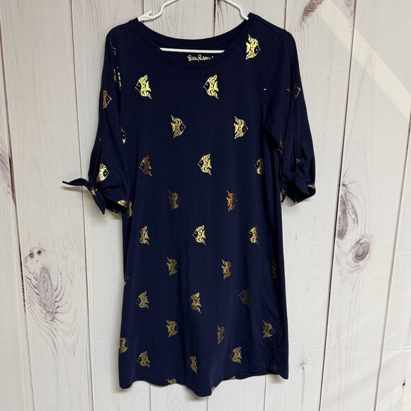 Lilly Pulitzer Preston Dress M True Navy “Reel It In” Pima Cotton EUC - Picture 1 of 10